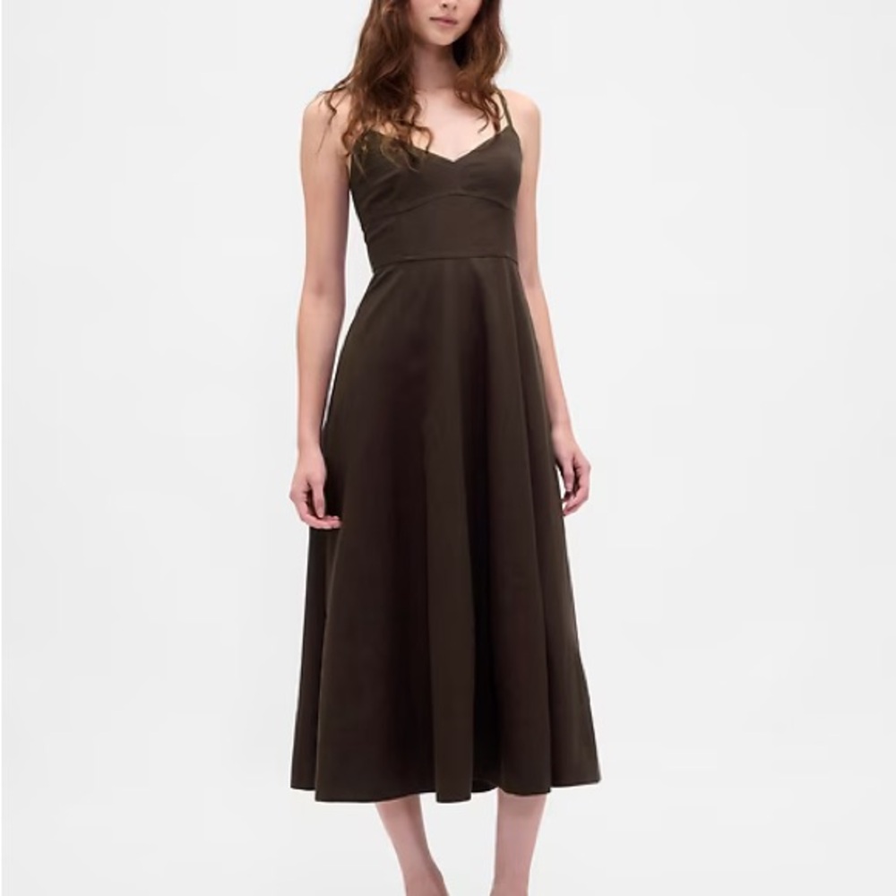 New GAP Linen-Blend Seamed Corset Midi Dress